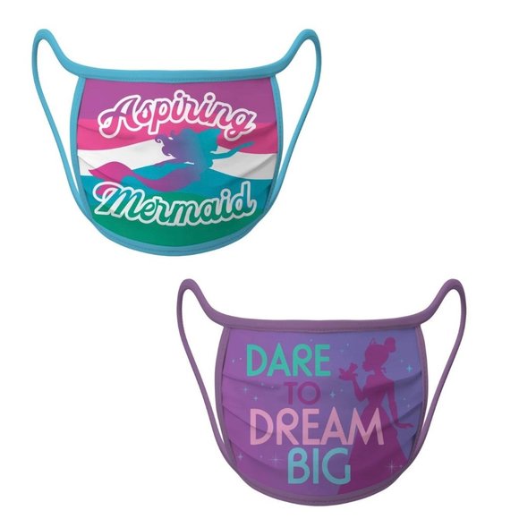 Disney Little Mermaid Ariel Princess & Frog Tiana Cloth Mask Set Youth Medium - Picture 1 of 4